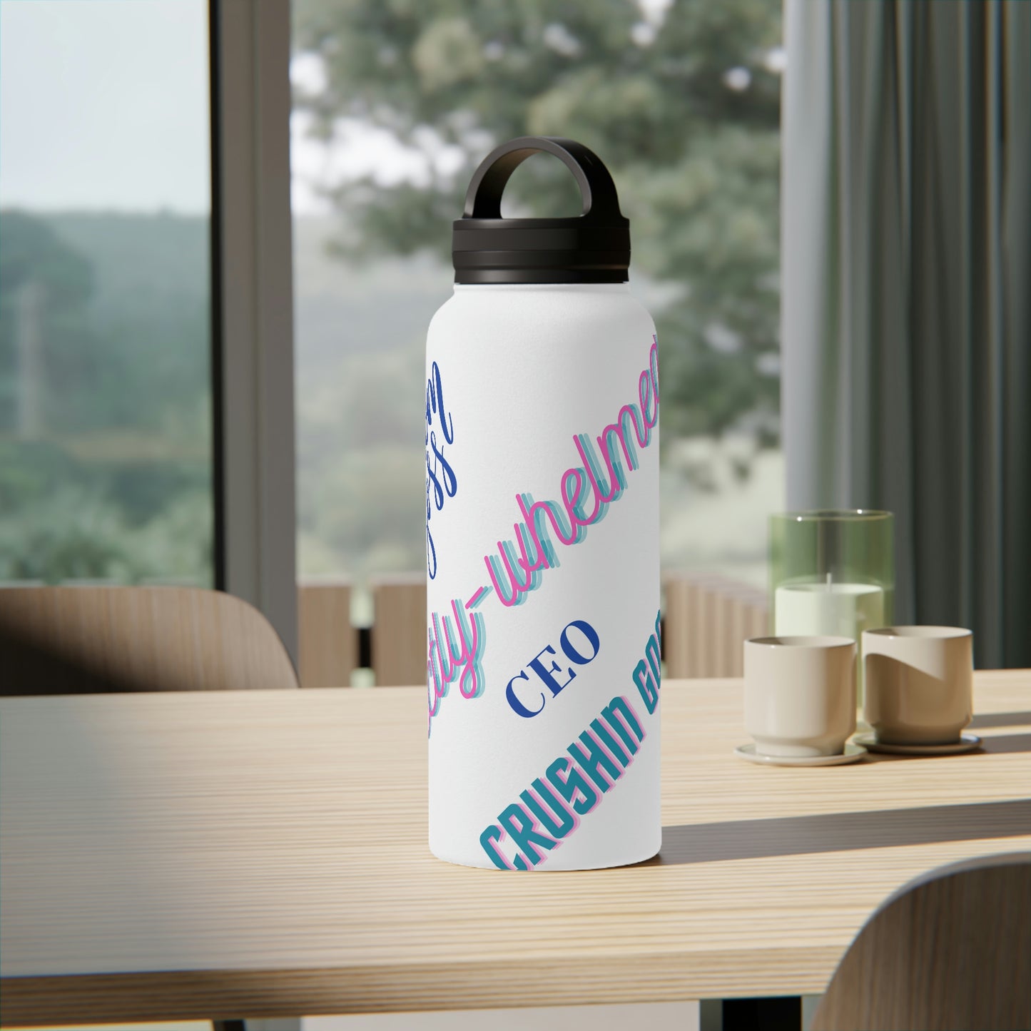 "Mom Boss" Stainless Steel Mom Boss Water Bottle, Handle Lid