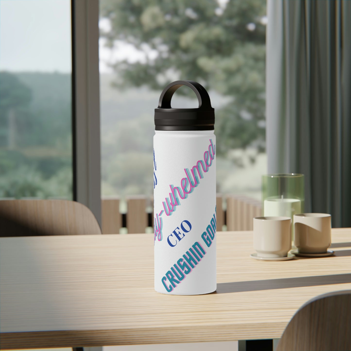 "Mom Boss" Stainless Steel Mom Boss Water Bottle, Handle Lid