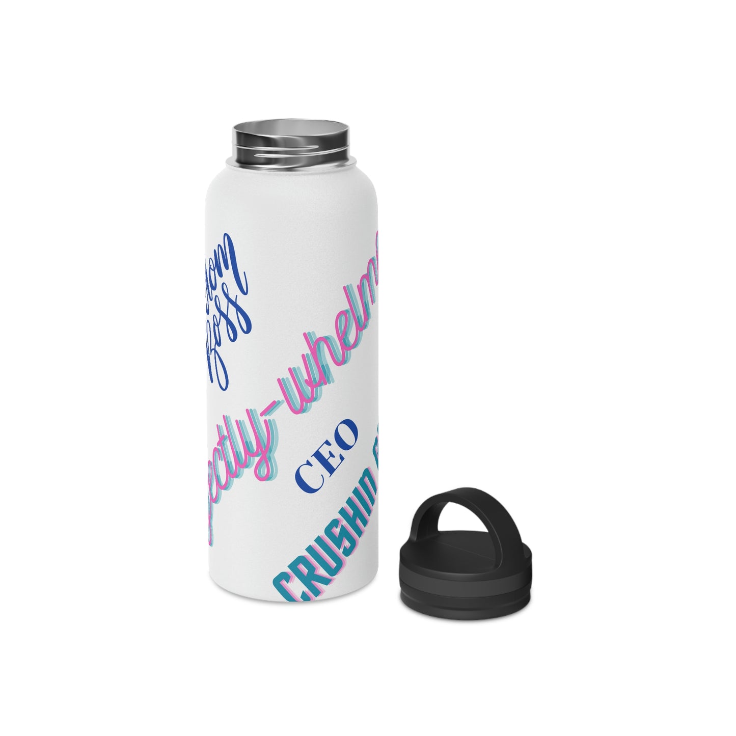"Mom Boss" Stainless Steel Mom Boss Water Bottle, Handle Lid